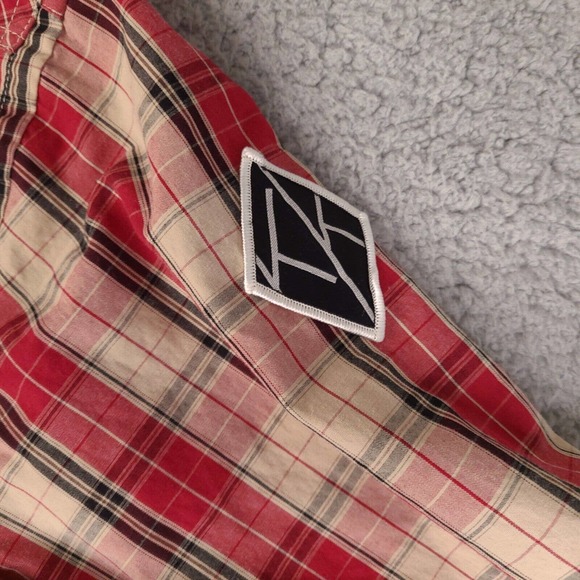 Kani Gold Shirt Mens XL Red Plaid Button Down Short Sleeve Patches Fitted - Picture 7 of 15